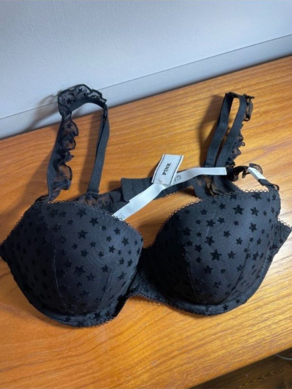 Victoria’s Secret Bra Pink Lightly Lined Balconette 38B Stars Black NEW